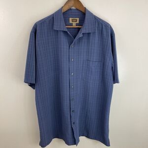 The Foundry Rayon Blend Shirt Mens XLT Tall XL Blue Textured Plaid Button Up